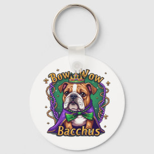 Mardi Gras Bow Wow Bacchus Bulldog  Keychain
