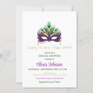 Mardi Gras Bridal Shower Invitation - White