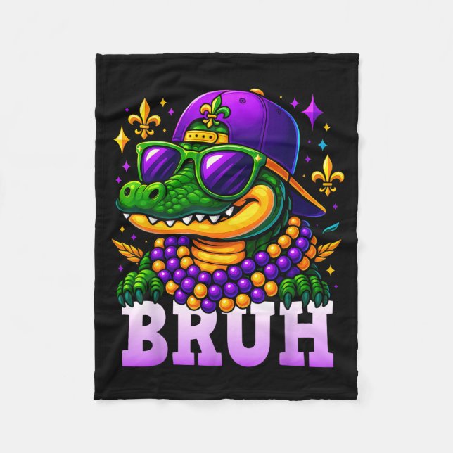 Mardi Gras Bruh Mardigator Alligator Costume Teens Fleece Blanket (Front)