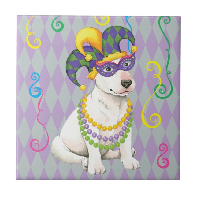 Mardi Gras Bull Terrier Tile (Front)
