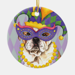 Mardi Gras Bulldog Ceramic Ornament