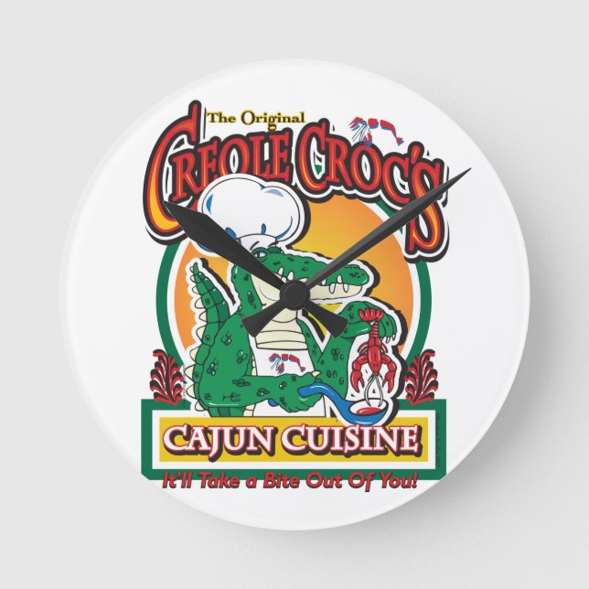 Mardi Gras Cajun Crocodile Round Clock (Front)