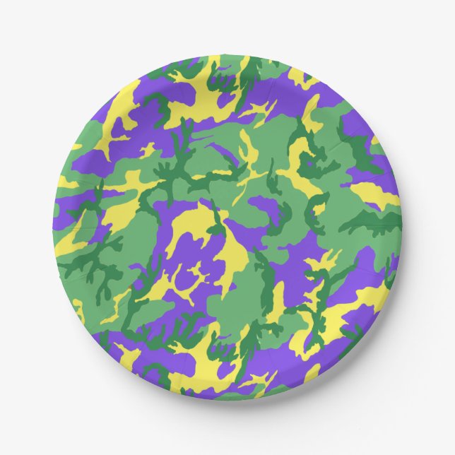 Mardi Gras Camo Camouflage Pattern Paper Plate (Front)
