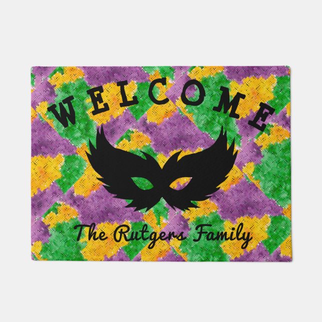 Mardi Gras Camouflage Mask Doormat (Front)