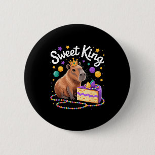 Mardi gras capybara sweet king cake crown carnival 2 inch round button