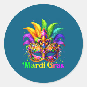 Mardi Gras Carnival Beads Mask Classic Round Sticker