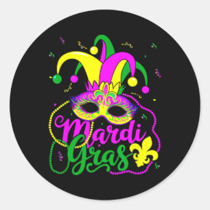 Mardi Gras Carnival Beads Mask Feathers Hat Classic Round Sticker
