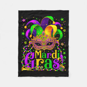 Mardi Gras Carnival Beads Mask Feathers Hat Men Wo Fleece Blanket
