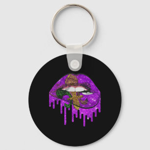 Mardi Gras Carnival Costume Purple And Gold Fleur- Keychain