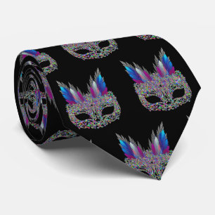 Mardi Gras Carnival Feather Mask NeckTie 2