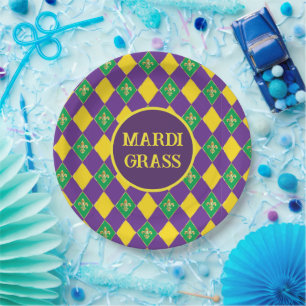 Mardi Gras Carnival Fleur de Lis Diamond Decor Paper Plate