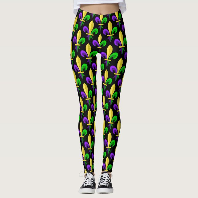 Mardi Gras Carnival Fleur De Lis Leggings (Front)