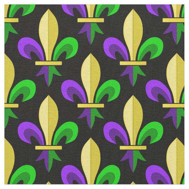 Mardi Gras Carnival Fleur De Lis on Black Fabric (Close Up)