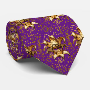 Mardi Gras Carnival Gold Mask Confetti Purple Tie