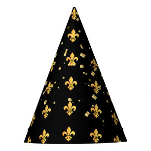 Mardi Gras Carnival Harlequin Gold  Fleur de Lis Party Hat