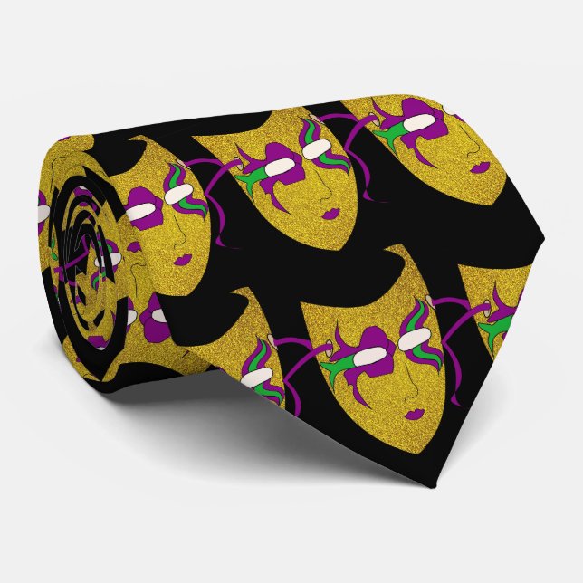 Mardi Gras Carnival  Mask  on Black NeckTie (Rolled)