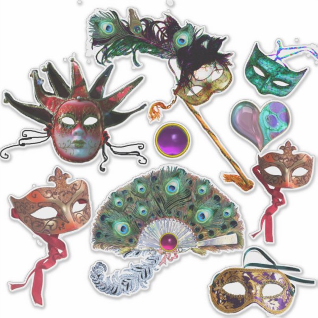 MARDI GRAS CARNIVAL MASKS, PEACOCK FEATHERS FAN (Front)