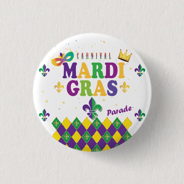 Mardi Gras Carnival Party Fleur de Lis pattern 1 Inch Round Button (Front)
