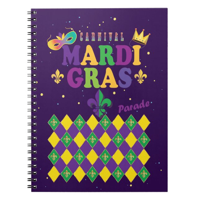 Mardi Gras Carnival Party Fleur de Lis Rhombus Notebook (Front)