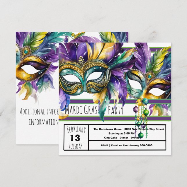 Mardi Gras Carnival Party Invitation (Front/Back)