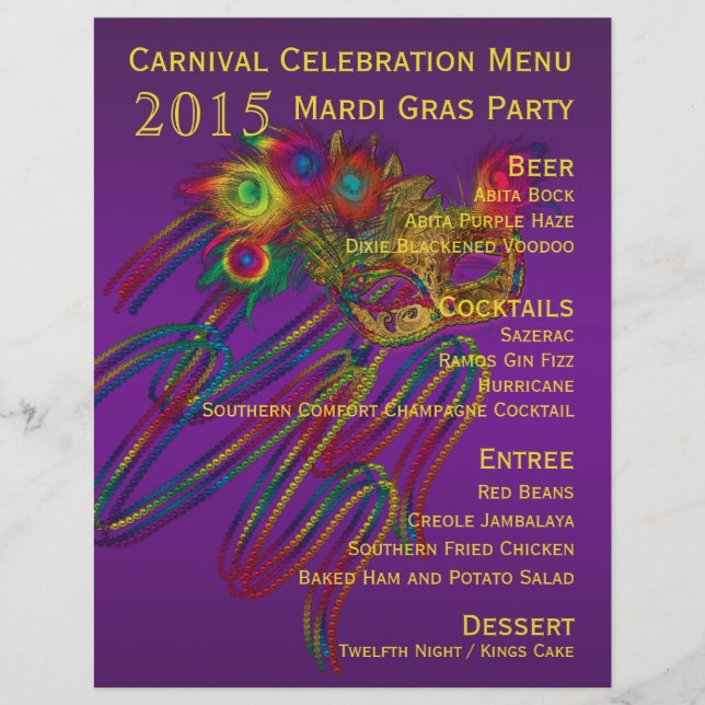 Mardi Gras Carnival Party Menu Papeterie (Devant)