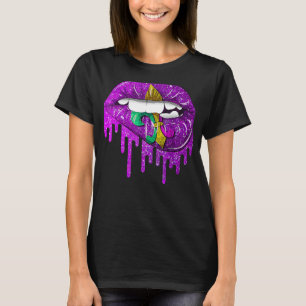Mardi Gras Carnival Purple Gold Lips Dripped 1 T-Shirt