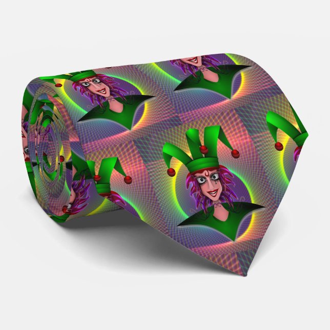 Mardi Gras Carnival  Purple Green Jester Tie (Rolled)