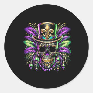 Mardi Gras Carnival Skull New Orleans Outfit Parad Classic Round Sticker