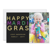 Mardi Gras Carte photo - Moderne violet vert or