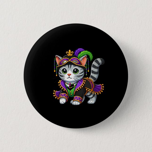 Mardi Gras Cat  2 Inch Round Button (Front)