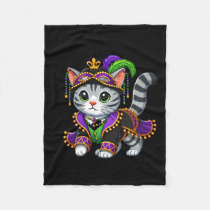 Mardi Gras Cat Fleece Blanket
