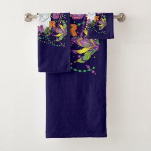Mardi Gras Cat, Funny Mardi Gras Bath Towel Set