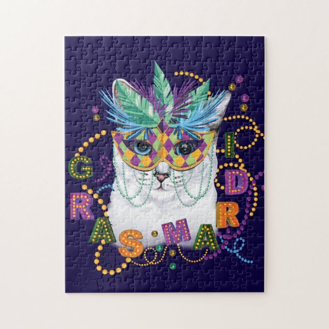 Mardi Gras Cat, Funny Mardi Gras Jigsaw Puzzle (Vertical)
