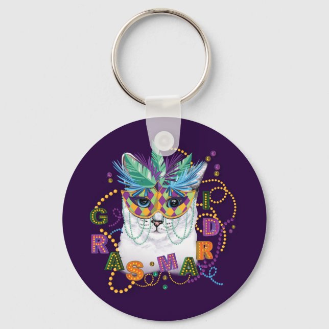Mardi Gras Cat, Funny Mardi Gras Keychain (Front)