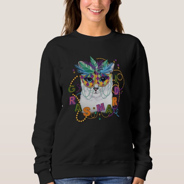Mardi Gras Cat, Funny Mardi Gras Sweatshirt (Front)