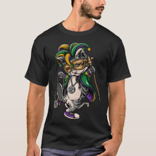 Mardi Gras Cat Kitty Kitten Owner Mask Beads T-Shirt