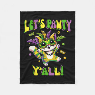 Mardi Gras Cat Let's Pawty Yall For Women And Kids Fleece Blanket