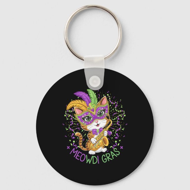 Mardi Gras Cat Lovers  Keychain (Front)