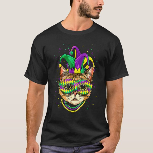 Mardi Gras Cat Mask Funny Carnival Parade Party Ca T-Shirt (Front)