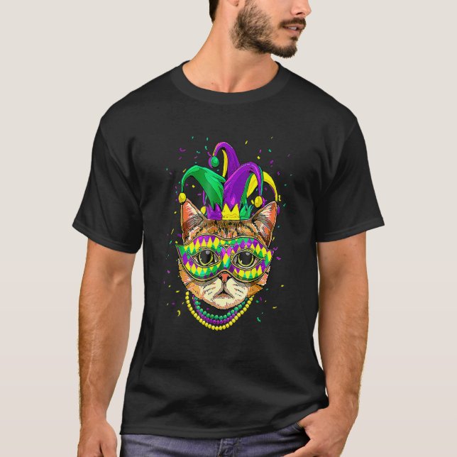 Mardi Gras Cat Mask Funny Carnival Parade Party Ca T-Shirt (Front)