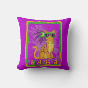 Mardi Gras Cat Throw Pillow