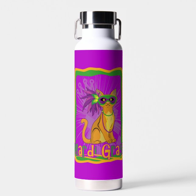 Mardi Gras Cat Water Bottle (Front)