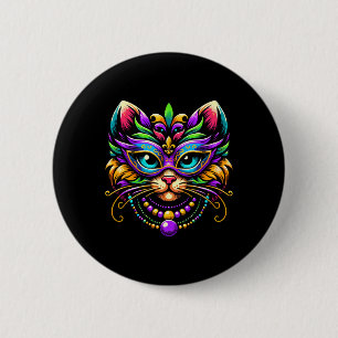 Mardi Gras Cat Wearing Mask Jester Hat Funny Carni 2 Inch Round Button