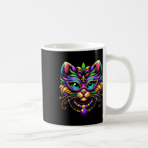 Mardi Gras Cat Wearing Mask Jester Hat Funny Carni Coffee Mug