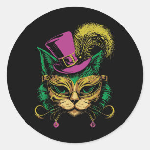 Mardi Gras Cat With Hat Gles Women Kids Classic Round Sticker