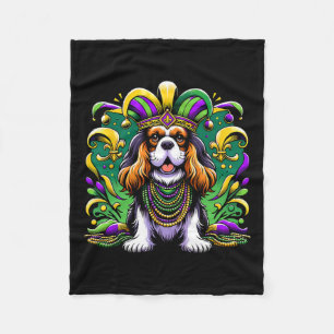 Mardi Gras Cavalier King Charles Spaniel Dog Jeste Fleece Blanket