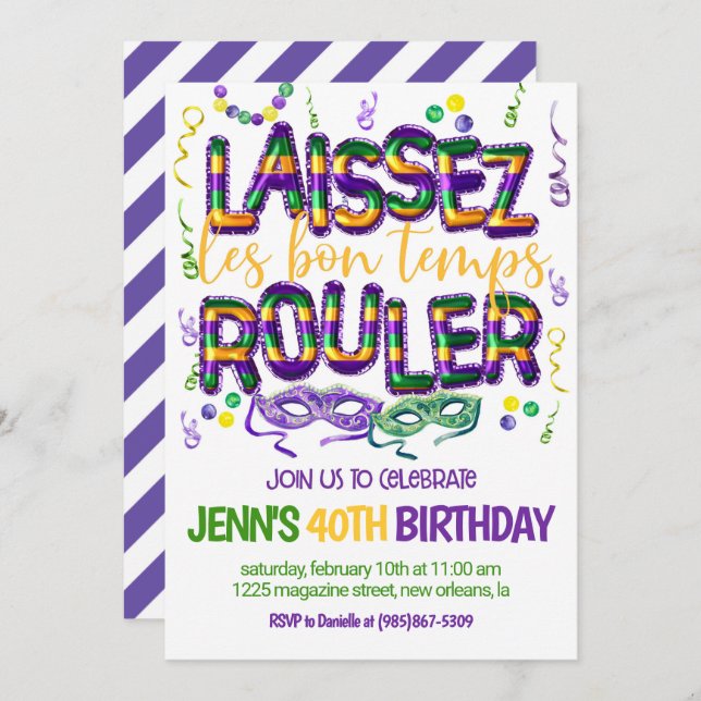 Mardi Gras Celebration Invitation (Front/Back)