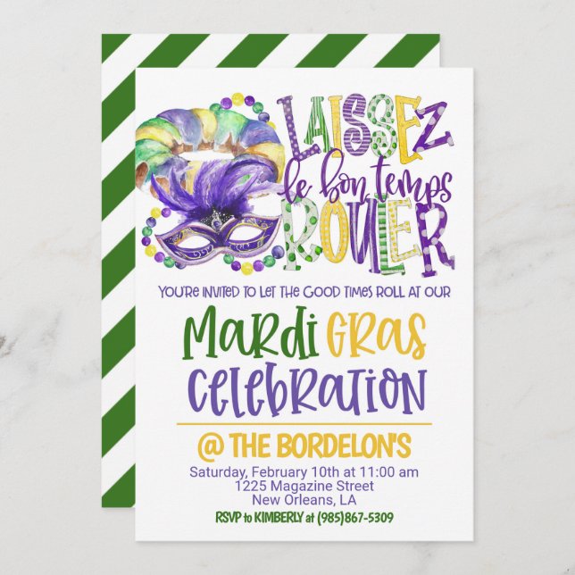 Mardi Gras Celebration Invitation (Front/Back)