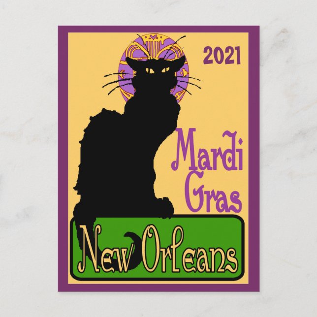 Mardi Gras Chat Noir, add text Postcard (Front)