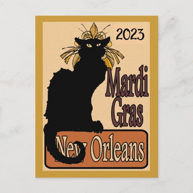 Mardi Gras Chat Noir Personalize Postcard (Front)